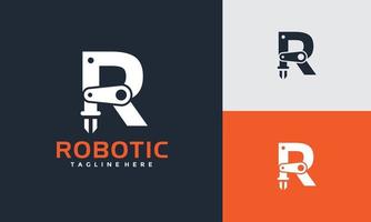 iniciales r robot brazo logo vector