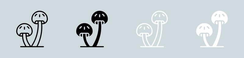 Mushroom icon set in black and white. Vegetable signs vector illustration.