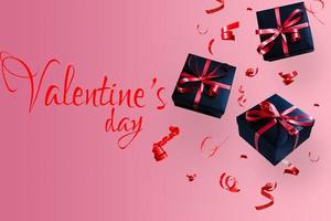 Black gift box with red ribbon on background. Holiday concept, Valentine's Day. Congratulations background photo