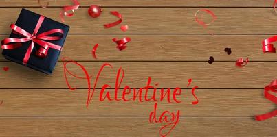 Black gift box with red ribbon on background. Holiday concept, Valentine's Day. Congratulations background photo