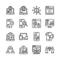 SEO Development And Marketing vector Outline Icon Design illustration. Symbol on White background EPS 10 File set 7