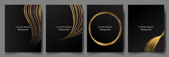 set luxury black and wavy shiny gold line design background vector. luxury elegant theme vector