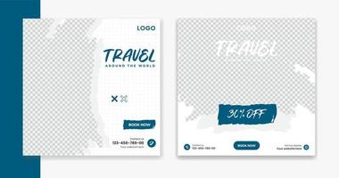 Creative Travel social media post design, holiday vacation square post template, hotel online post vector, tour journey carousel vector