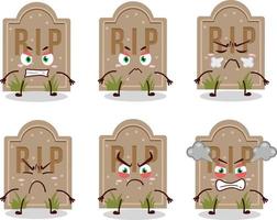 Tombstone cartoon character with various angry expressions vector