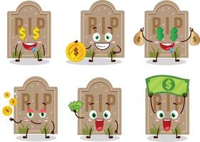 Tombstone cartoon character with cute emoticon bring money vector