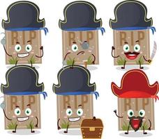 Cartoon character of tombstone with various pirates emoticons vector