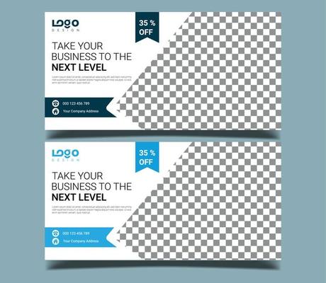 Business webinar horizontal banner template design. Modern banner design with black and white background and yellow frame shape. Usable for banner, cover, and header.