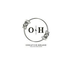 initial OH letters hand drawn feminine and floral botanical logo suitable for spa salon skin hair beauty boutique and cosmetic company. vector