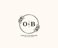 initial OB letters hand drawn feminine and floral botanical logo suitable for spa salon skin hair beauty boutique and cosmetic company. vector