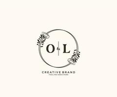 initial OL letters hand drawn feminine and floral botanical logo suitable for spa salon skin hair beauty boutique and cosmetic company. vector