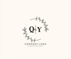 initial QY letters Beautiful floral feminine editable premade monoline logo suitable for spa salon skin hair beauty boutique and cosmetic company. vector