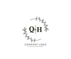 inicial qh letras hermosa floral femenino editable prefabricado monoline logo adecuado para spa salón piel pelo belleza boutique y cosmético compañía. vector