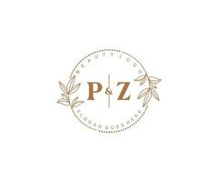 inicial pz letras hermosa floral femenino editable prefabricado monoline logo adecuado para spa salón piel pelo belleza boutique y cosmético compañía. vector