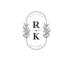 inicial rk letras hermosa floral femenino editable prefabricado monoline logo adecuado para spa salón piel pelo belleza boutique y cosmético compañía. vector
