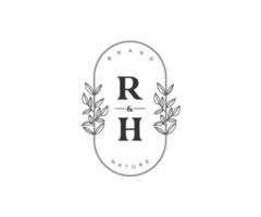 inicial rh letras hermosa floral femenino editable prefabricado monoline logo adecuado para spa salón piel pelo belleza boutique y cosmético compañía. vector