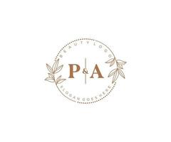initial PA letters Beautiful floral feminine editable premade monoline logo suitable for spa salon skin hair beauty boutique and cosmetic company. vector