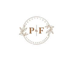 inicial pf letras hermosa floral femenino editable prefabricado monoline logo adecuado para spa salón piel pelo belleza boutique y cosmético compañía. vector