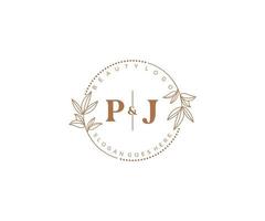 initial PJ letters Beautiful floral feminine editable premade monoline logo suitable for spa salon skin hair beauty boutique and cosmetic company. vector