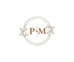 initial PM letters Beautiful floral feminine editable premade monoline logo suitable for spa salon skin hair beauty boutique and cosmetic company. vector