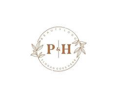 initial PH letters Beautiful floral feminine editable premade monoline logo suitable for spa salon skin hair beauty boutique and cosmetic company. vector