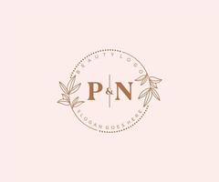 inicial pn letras hermosa floral femenino editable prefabricado monoline logo adecuado para spa salón piel pelo belleza boutique y cosmético compañía. vector