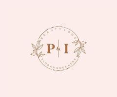 inicial Pi letras hermosa floral femenino editable prefabricado monoline logo adecuado para spa salón piel pelo belleza boutique y cosmético compañía. vector