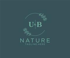 initial UB letters Botanical feminine logo template floral, editable premade monoline logo suitable, Luxury feminine wedding branding, corporate. vector