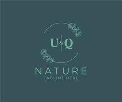 initial UQ letters Botanical feminine logo template floral, editable premade monoline logo suitable, Luxury feminine wedding branding, corporate. vector