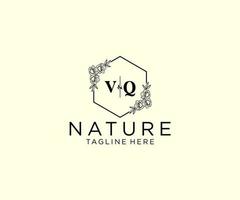 inicial vq letras botánico femenino logo modelo floral, editable prefabricado monoline logo adecuado, lujo femenino Boda marca, corporativo. vector