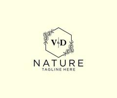 initial VD letters Botanical feminine logo template floral, editable premade monoline logo suitable, Luxury feminine wedding branding, corporate. vector