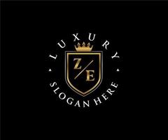 Initial ZE Letter Royal Luxury Logo template in vector art for Restaurant, Royalty, Boutique, Cafe, Hotel, Heraldic, Jewelry, Fashion and other vector illustration.