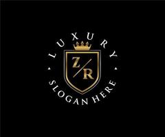 Initial ZR Letter Royal Luxury Logo template in vector art for Restaurant, Royalty, Boutique, Cafe, Hotel, Heraldic, Jewelry, Fashion and other vector illustration.