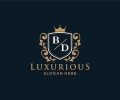 Initial BD Letter Royal Luxury Logo template in vector art for Restaurant, Royalty, Boutique, Cafe, Hotel, Heraldic, Jewelry, Fashion and other vector illustration.