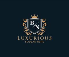 Initial BN Letter Royal Luxury Logo template in vector art for Restaurant, Royalty, Boutique, Cafe, Hotel, Heraldic, Jewelry, Fashion and other vector illustration.
