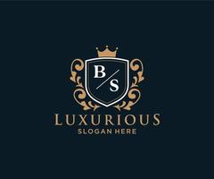 Initial BS Letter Royal Luxury Logo template in vector art for Restaurant, Royalty, Boutique, Cafe, Hotel, Heraldic, Jewelry, Fashion and other vector illustration.