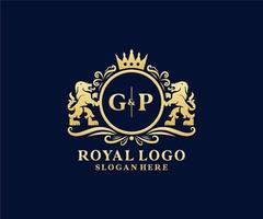 Initial GP Letter Lion Royal Luxury Logo template in vector art for Restaurant, Royalty, Boutique, Cafe, Hotel, Heraldic, Jewelry, Fashion and other vector illustration.