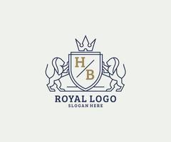 Initial HB Letter Lion Royal Luxury Logo template in vector art for Restaurant, Royalty, Boutique, Cafe, Hotel, Heraldic, Jewelry, Fashion and other vector illustration.