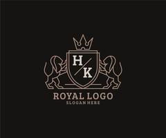 Initial HK Letter Lion Royal Luxury Logo template in vector art for Restaurant, Royalty, Boutique, Cafe, Hotel, Heraldic, Jewelry, Fashion and other vector illustration.