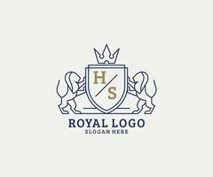 Initial HS Letter Lion Royal Luxury Logo template in vector art for Restaurant, Royalty, Boutique, Cafe, Hotel, Heraldic, Jewelry, Fashion and other vector illustration.