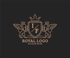 Initial IF Letter Lion Royal Luxury Heraldic,Crest Logo template in vector art for Restaurant, Royalty, Boutique, Cafe, Hotel, Heraldic, Jewelry, Fashion and other vector illustration.