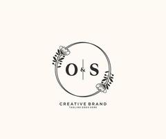 initial OS letters hand drawn feminine and floral botanical logo suitable for spa salon skin hair beauty boutique and cosmetic company. vector