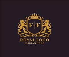 Initial FF Letter Lion Royal Luxury Logo template in vector art for Restaurant, Royalty, Boutique, Cafe, Hotel, Heraldic, Jewelry, Fashion and other vector illustration.