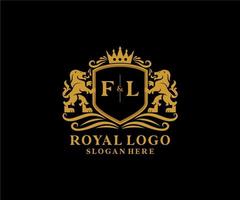 Initial FL Letter Lion Royal Luxury Logo template in vector art for Restaurant, Royalty, Boutique, Cafe, Hotel, Heraldic, Jewelry, Fashion and other vector illustration.