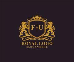 plantilla de logotipo de lujo real de león de letra fu inicial en arte vectorial para restaurante, realeza, boutique, cafetería, hotel, heráldica, joyería, moda y otras ilustraciones vectoriales. vector