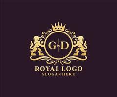 Initial GD Letter Lion Royal Luxury Logo template in vector art for Restaurant, Royalty, Boutique, Cafe, Hotel, Heraldic, Jewelry, Fashion and other vector illustration.