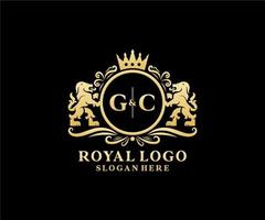 Initial GC Letter Lion Royal Luxury Logo template in vector art for Restaurant, Royalty, Boutique, Cafe, Hotel, Heraldic, Jewelry, Fashion and other vector illustration.