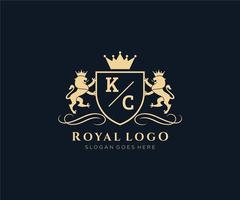 Initial KC Letter Lion Royal Luxury Heraldic,Crest Logo template in vector art for Restaurant, Royalty, Boutique, Cafe, Hotel, Heraldic, Jewelry, Fashion and other vector illustration.