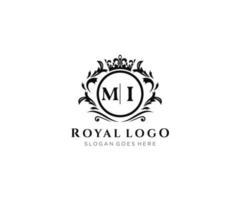 Initial MI Letter Luxurious Brand Logo Template, for Restaurant, Royalty, Boutique, Cafe, Hotel, Heraldic, Jewelry, Fashion and other vector illustration.