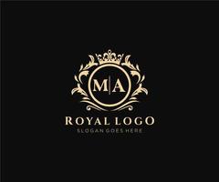 Initial MA Letter Luxurious Brand Logo Template, for Restaurant, Royalty, Boutique, Cafe, Hotel, Heraldic, Jewelry, Fashion and other vector illustration.