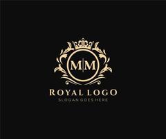 Initial MM Letter Luxurious Brand Logo Template, for Restaurant, Royalty, Boutique, Cafe, Hotel, Heraldic, Jewelry, Fashion and other vector illustration.